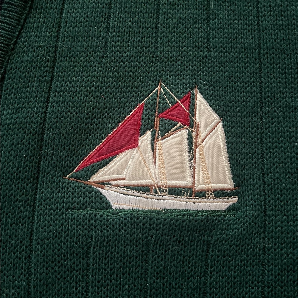 Royal Mer Bretagne Cardigan Green Navy Nautical Sailboat Wool Blend Men’s Large - Picture 3 of 6